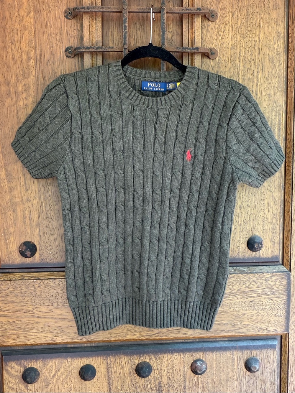Ralph Lauren Dark Green  Cable-Knit Short-Sleeve Crewneck Sweater Size S